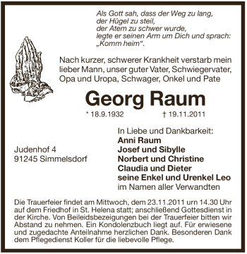 Traueranzeige von Georg Raum von Pegnitz-Zeitung